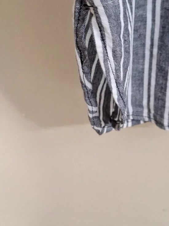 Banana Republic Black White Linen Blend Stripe Midi Shirt Dress Sz 16 pockets - Picture 10 of 10